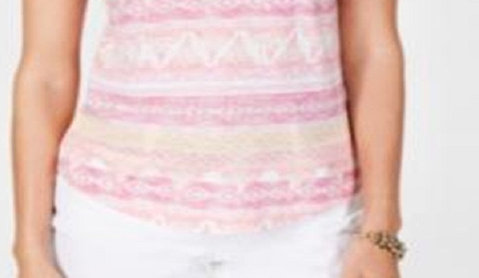 Style & Co Women's Cotton Printed T-Shir Pink Size Petite Medium