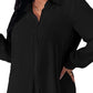 NY Collection Women's Plus High Low Slit Hem Button up Blouse Black Size 1X