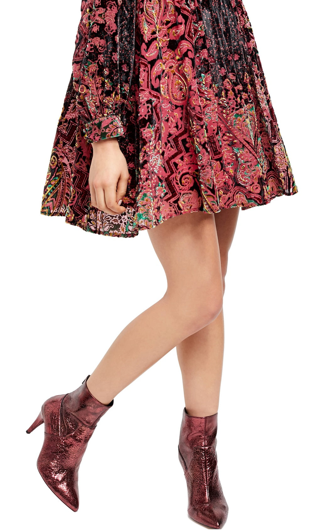 Free People Women's Long Sleeve Above the Knee Empire Waist Dress Red Size Medium