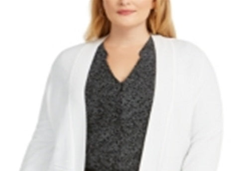 Alfani Women's Open Front Knit Cardigan Sweater White Size 0X