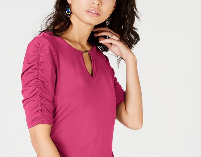 Thalia Sodi Women's Elbow Sleeve Keyhole Top Pink Size XX-Large