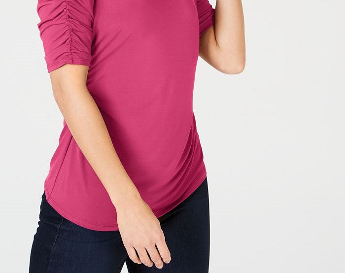 Thalia Sodi Women's Elbow Sleeve Keyhole Top Pink Size XX-Large
