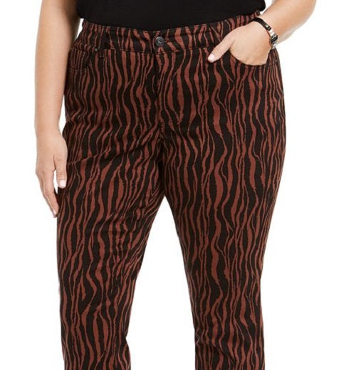 INC इंटरनेशनल कॉन्सेप्ट्स वुमन टाइगर प्रिंट मिड राइज़ स्किनी जींस ब्राउन साइज़ 24W