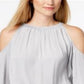 Alfani Women's Smocked Cold Shoulder Top Grey Size Petite Small