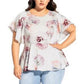 City Chic Women's Textured Floral Peplum Top White Size 14