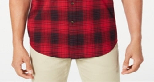 Club Room Men's Stretch Brushed Cotton Plaid Flannel Shirt Red Size Medium