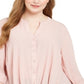 INC International Concepts Women's Roll Tab Long Sleeve Blouse Pink Size 0X
