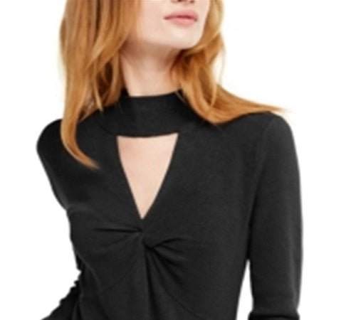 INC International Concepts Women's Mock Neck Keyhole Twist Sweater Black Size X-Small