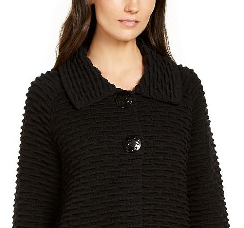JM Collection Women's Two Button Textured Topper Black Size Petite S/M