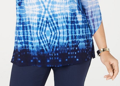 JM Collection Women's Tie Dyed Tunic Blue Size Petite Small