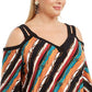 INC International Concepts Women's PlusPrinted Cold-Shoulder Top Red Size 1X