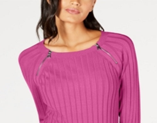 INC International Concepts Women's Shoulder Zip Pullover Sweater Pink Size X-Small