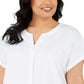 Alfani Women's Plus Split Neck Short Sleeve Top White Size 1X