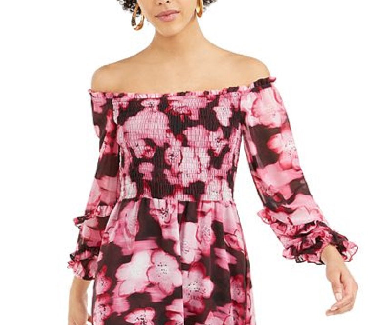 Bar III Women's Smocked Off the Shoulder Mini Dress Red Size XX-Large