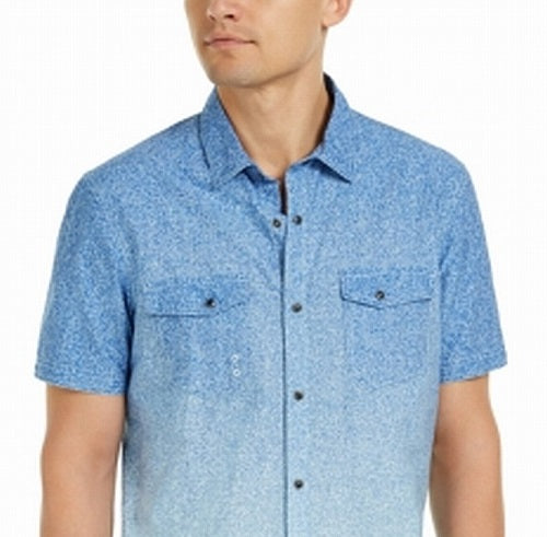 INC International Concepts Men's Ombre Printed Dual Pocket Button up Shirt Blue Size XX-Large