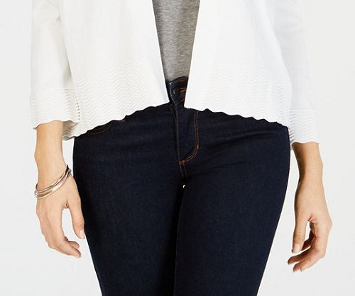 Charter Club Women's Textured Knit Open Cardigan White Size Small