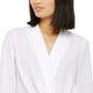 INC Women's Gathered Front Long Sleeve Collared Top  White Size Medium