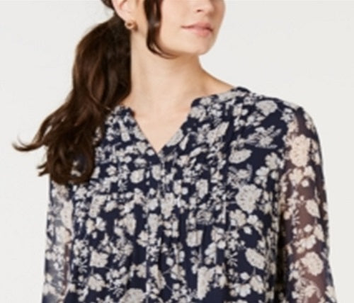 Charter Club Women's Printed Pintuck Top Blue Size XX-Large