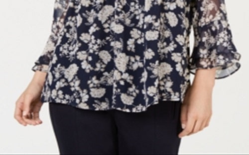 Charter Club Women's Printed Pintuck Top Blue Size XX-Large