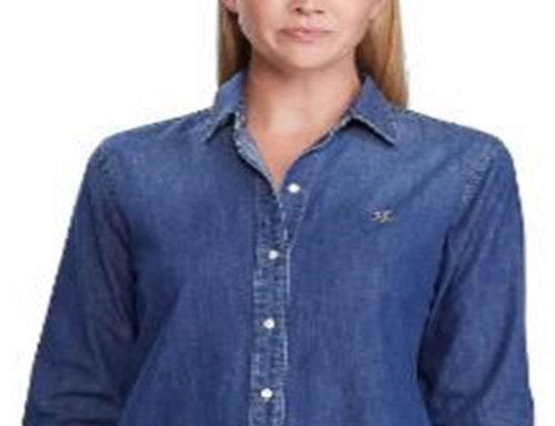 Ralph Lauren Women's Collared Denim Shirt Blue Size Small