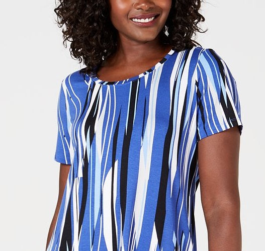 JM Collection Women's Printed Scoop Neck Top Blue Size Small