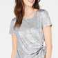 INC International Concepts Women's Blouse Metallic Side Tie Shine Top Silver Size Small