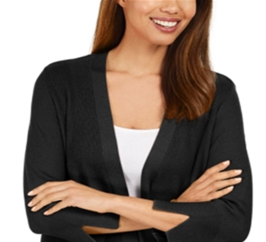 JM Collection Women's Mixed Ribbed Split Sleeve Cardigan Black Size Small
