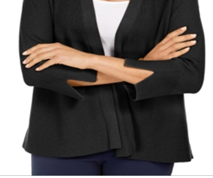 JM Collection Women's Mixed Ribbed Split Sleeve Cardigan Black Size Small