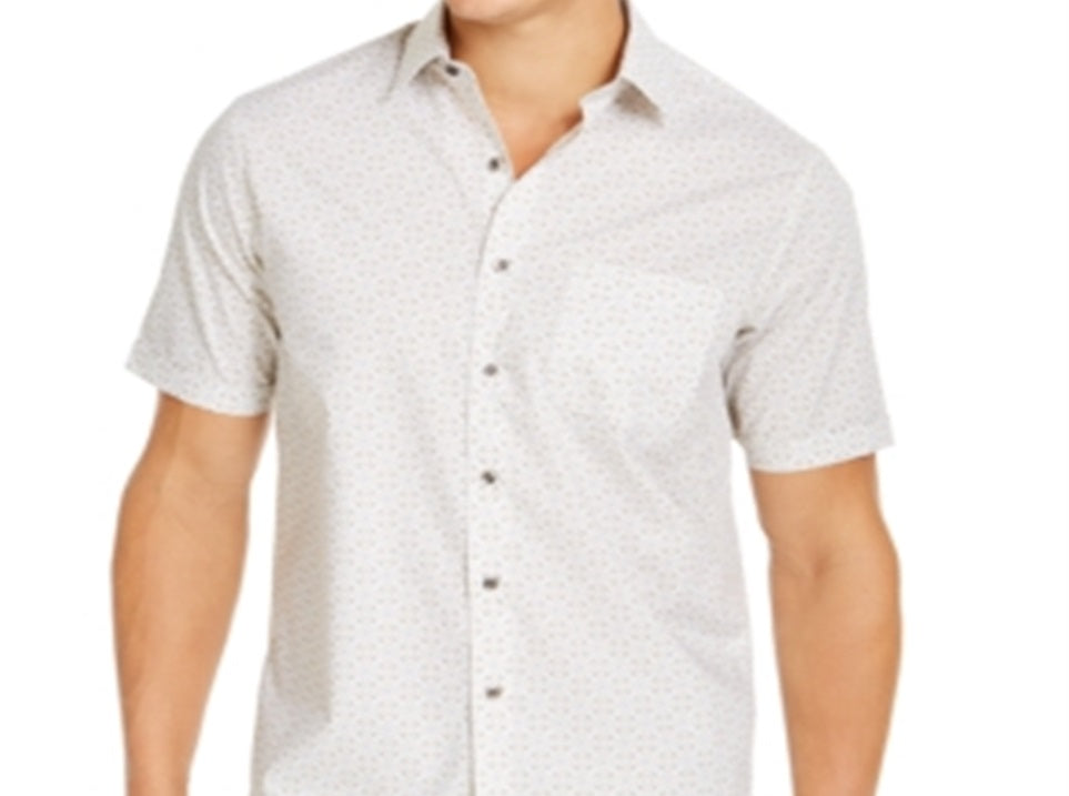 Tasso Elba Men's Latenito Cotton Printed Button Down Shirt White Size X-Large