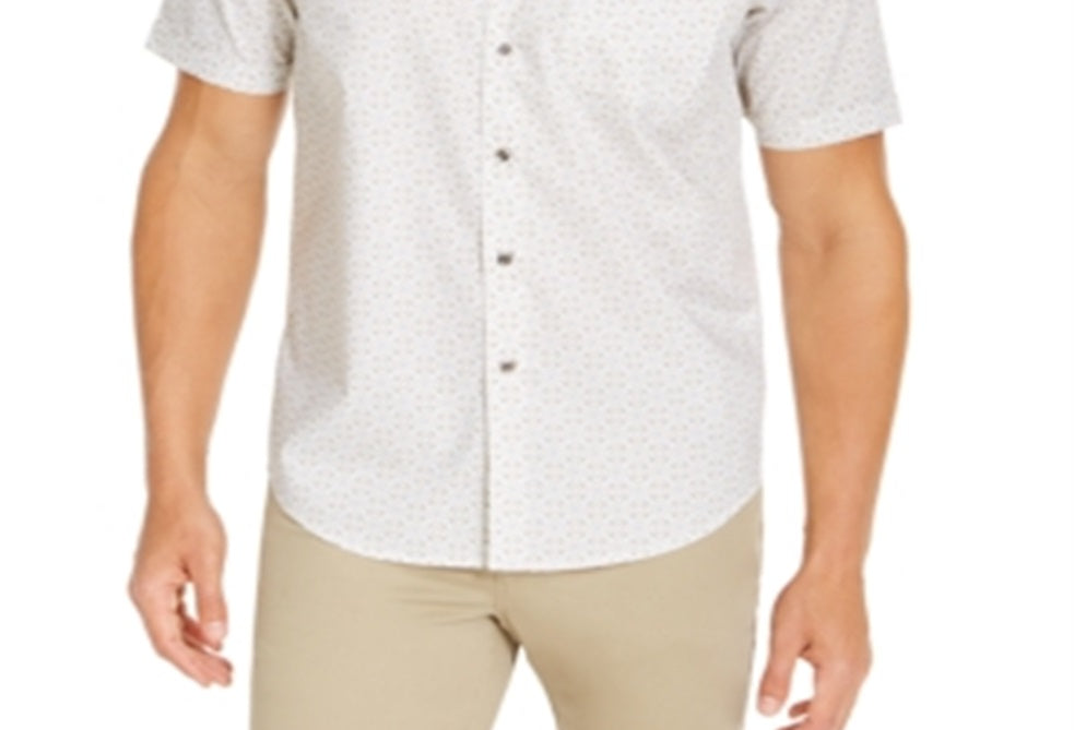 Tasso Elba Men's Latenito Cotton Printed Button Down Shirt White Size X-Large