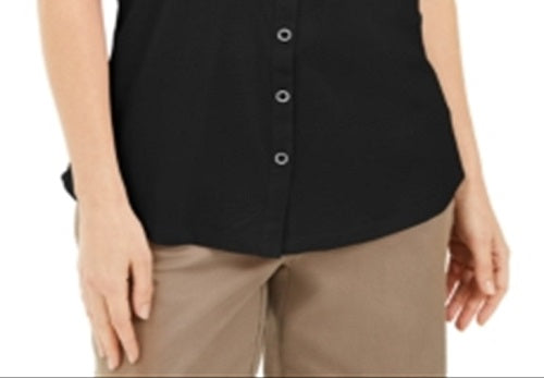 Karen Scott Women's Button Front Top Black Size Medium