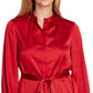 Vince Camuto Women's Charmeuse Button Down Belted Tunic Top Red Size X-Large