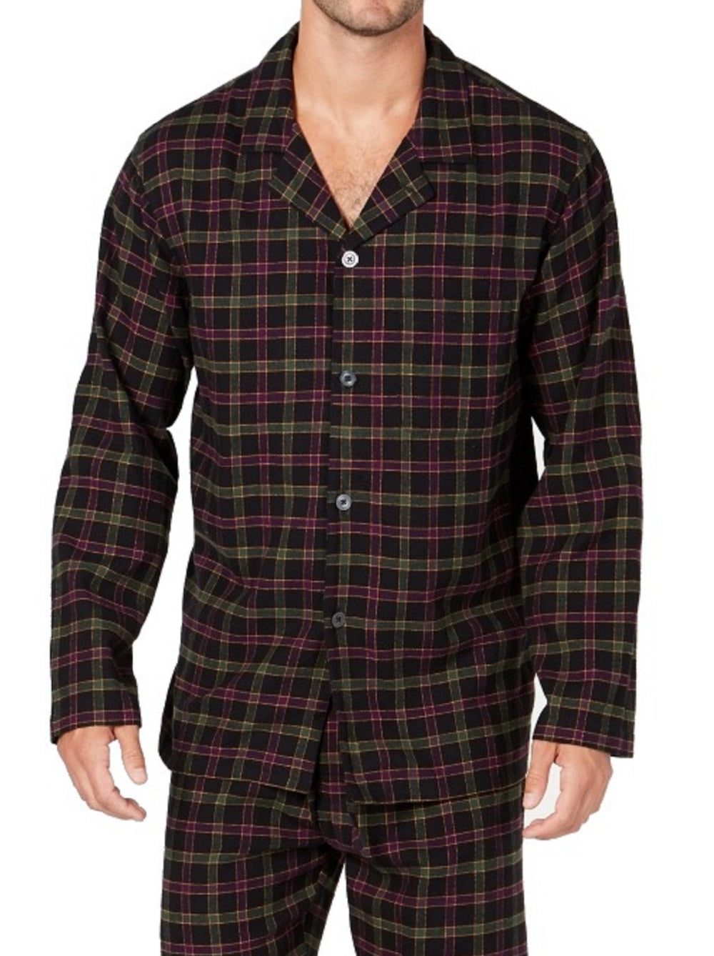 Club Room Men's Black Plaid Flannel Pajamas Black Size XX-Large