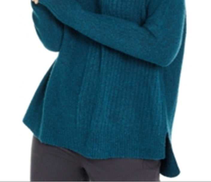 Style & Co Women's Mixed Stitch Ribbed Turtleneck Tunic Sweater Blue Size Small