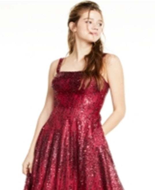 Say Yes to the Prom Junior's Glitter Mesh Gown Wine Size 7-8