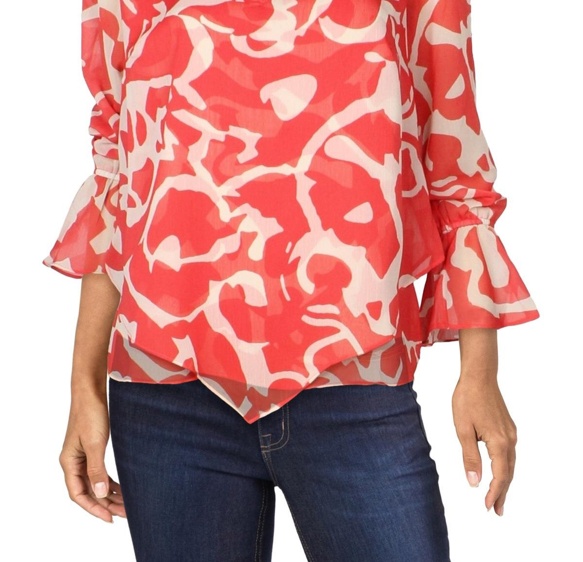Alfani Women's Blouse Bold Abstract Top V Neck Orange Size Small
