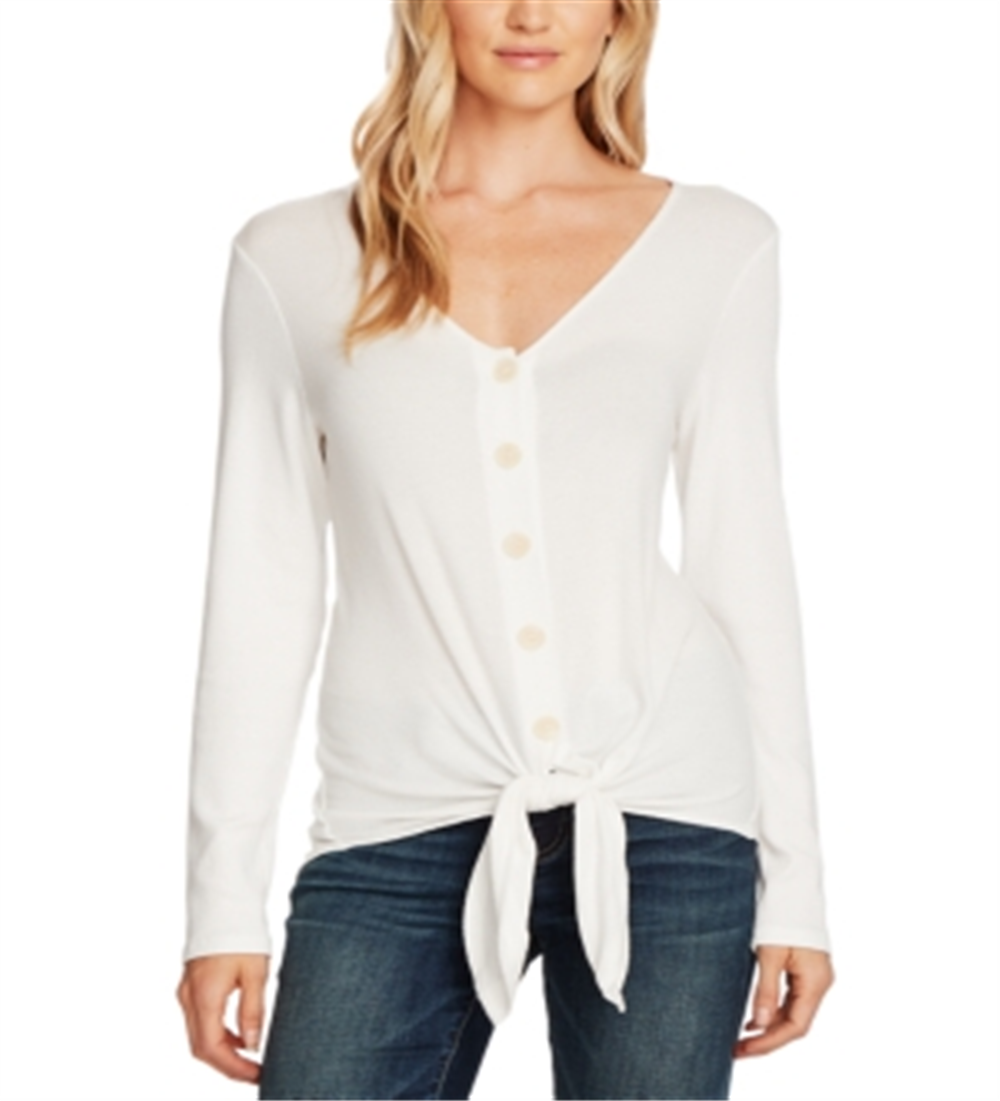 Vince Camuto Women's Ribbed Knit Tie Front Top White Size X-Large