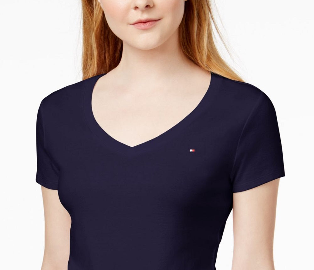 Tommy Hilfiger Women's V Neck T-Shirt Blue Size Large