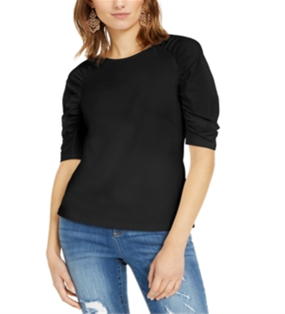 IINC International Concepts Women's Solid Short Sleeve Crew Neck T-Shirt Top Black Size X-Small