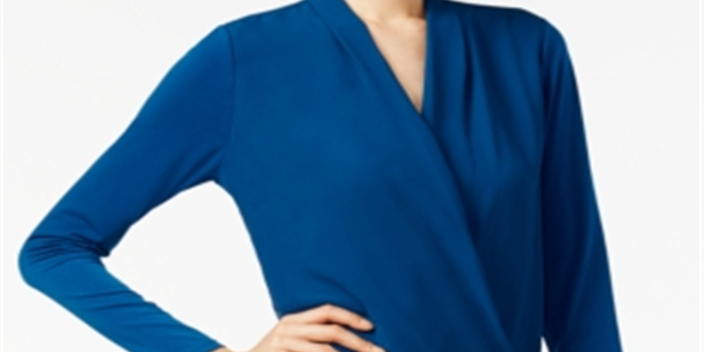 Alfani Women's Petite Surplice Top Blue Size Petite Small