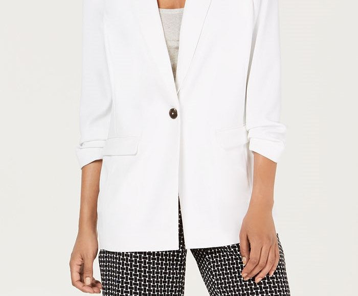 Alfani Women's Pocketed Blazer Jacket White Size Large