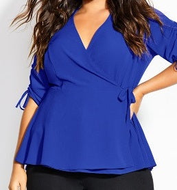City Chic Women's Ruched Sleeve Top Blue Size S