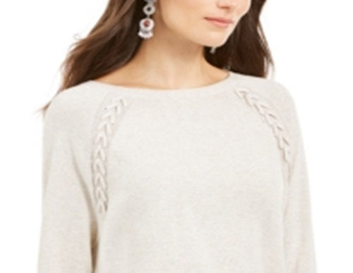 Style & Co Women's Lace up Chevron Trim Sweater Beige Size Petite L