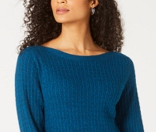 Karen Scott Women's Boat Neck Cotton Sweater Blue Size Small