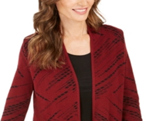 JM Collection Women's Patterned Cardigan Sweater Red Size Petite Medium