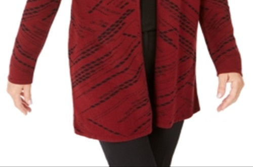 JM Collection Women's Patterned Cardigan Sweater Red Size Petite Medium