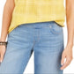 Style & Co Women's Cotton Plaid Flutter Sleeve Top Yellow Size Medium