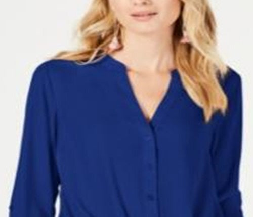 INC International Concepts Women's Twist Front Button up Top Blue Size X-Large