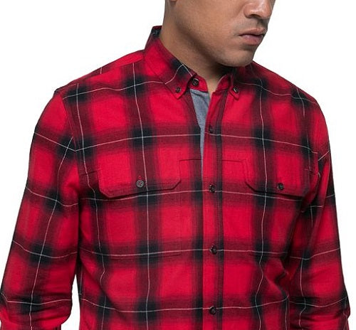 Sean John Men's Buffalo Cotton Plaid Button Down Shirt Red Size X-Large