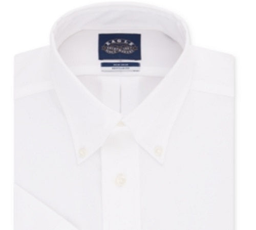 Eagle Men's Classic Regular Fit Non Iron Flex Collar Solid Short Sleeve Dress Shirt White Size 15